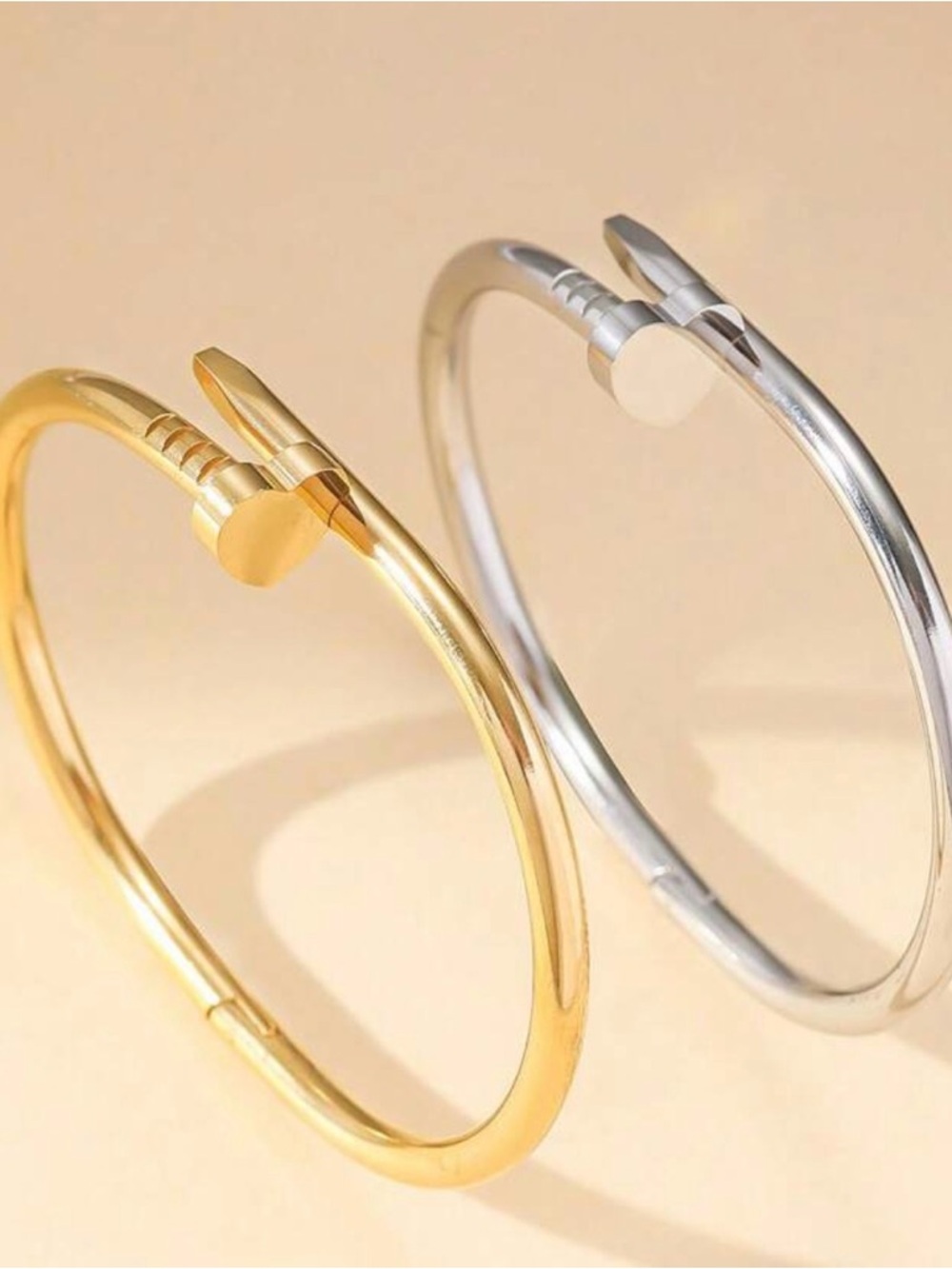 Gold and Silver Nail-Style Cuff Bracelet - Women Jewelry